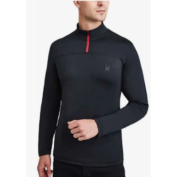 SPYDER Active ProWeb Black Fleece Lined 1/4 Zip Stretch Pullover Mens Large - Picture 1 of 9